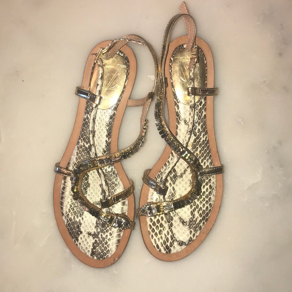 Vince Camuto Signature Gold leather jeweled thongs